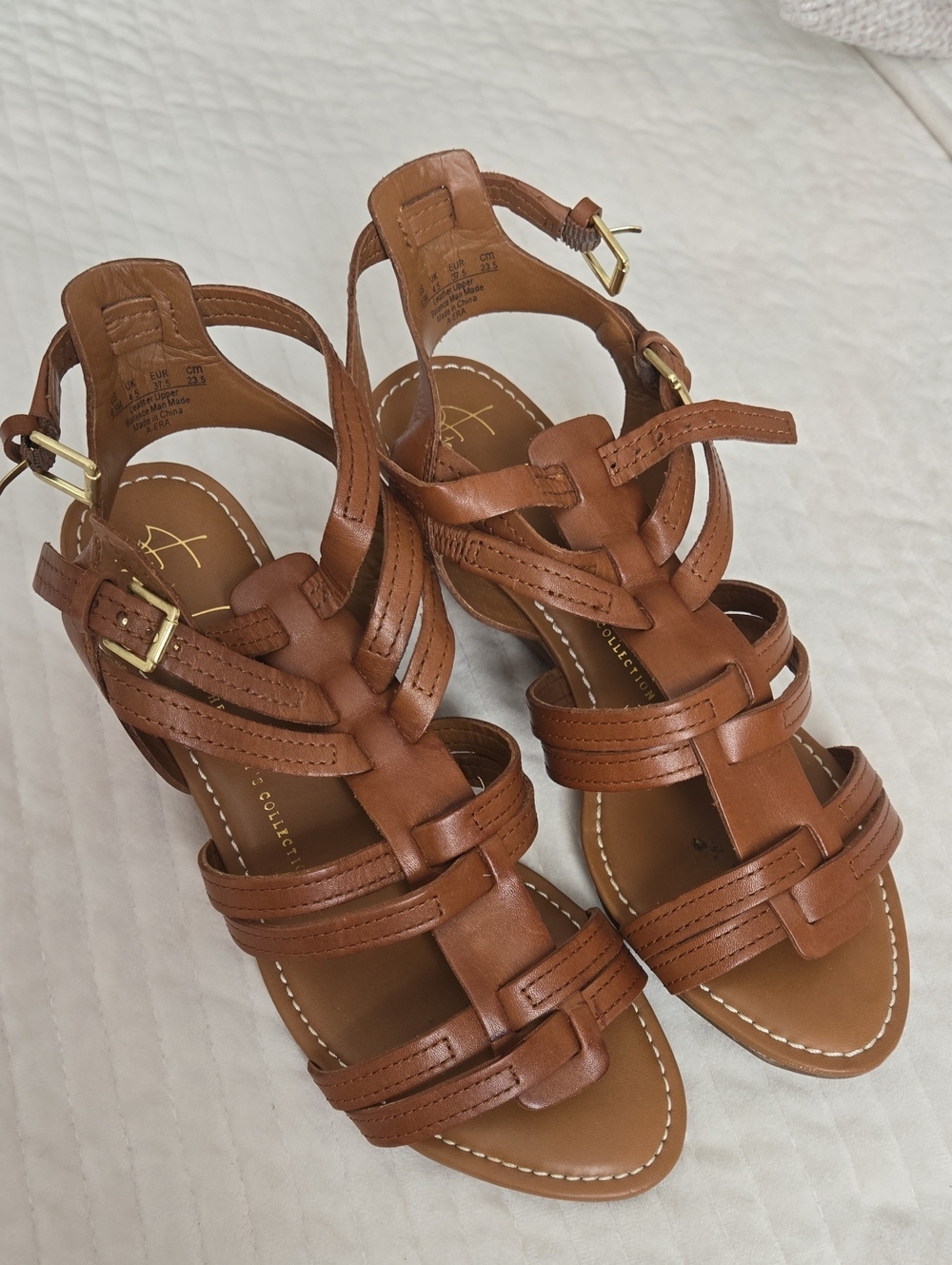 Franco Sarto Tan Strappy Leather Block Heel Sandals